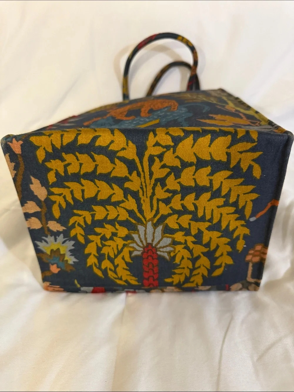 Margaret Smith Vintage Navy Multicolor Animal-Print Canvas Tote